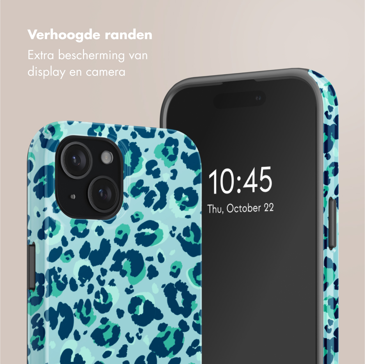 Two mobile phone cases with an animal print, displayed against a neutral background, showcasing a modern design.