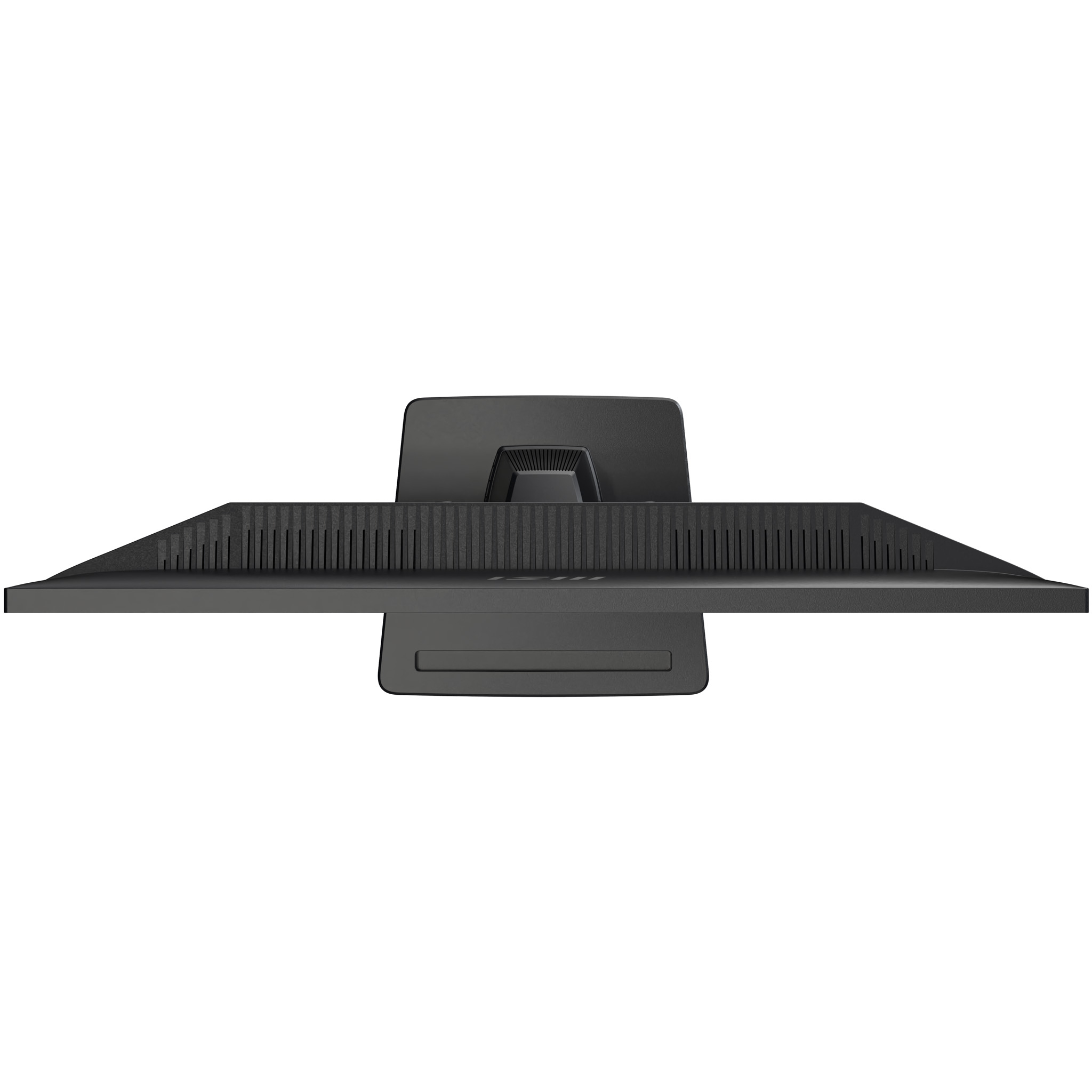 Widok z góry na czarny monitor komputera. Widoczny stojak i tył ekranu.