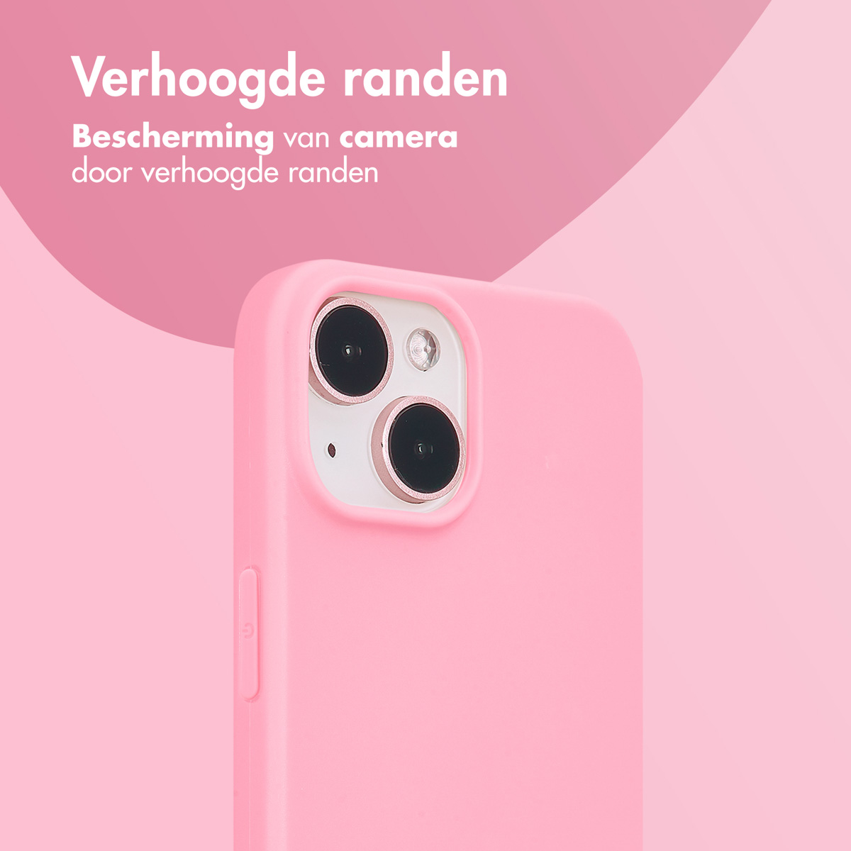 A pink phone case with three black camera lenses on a pink background.