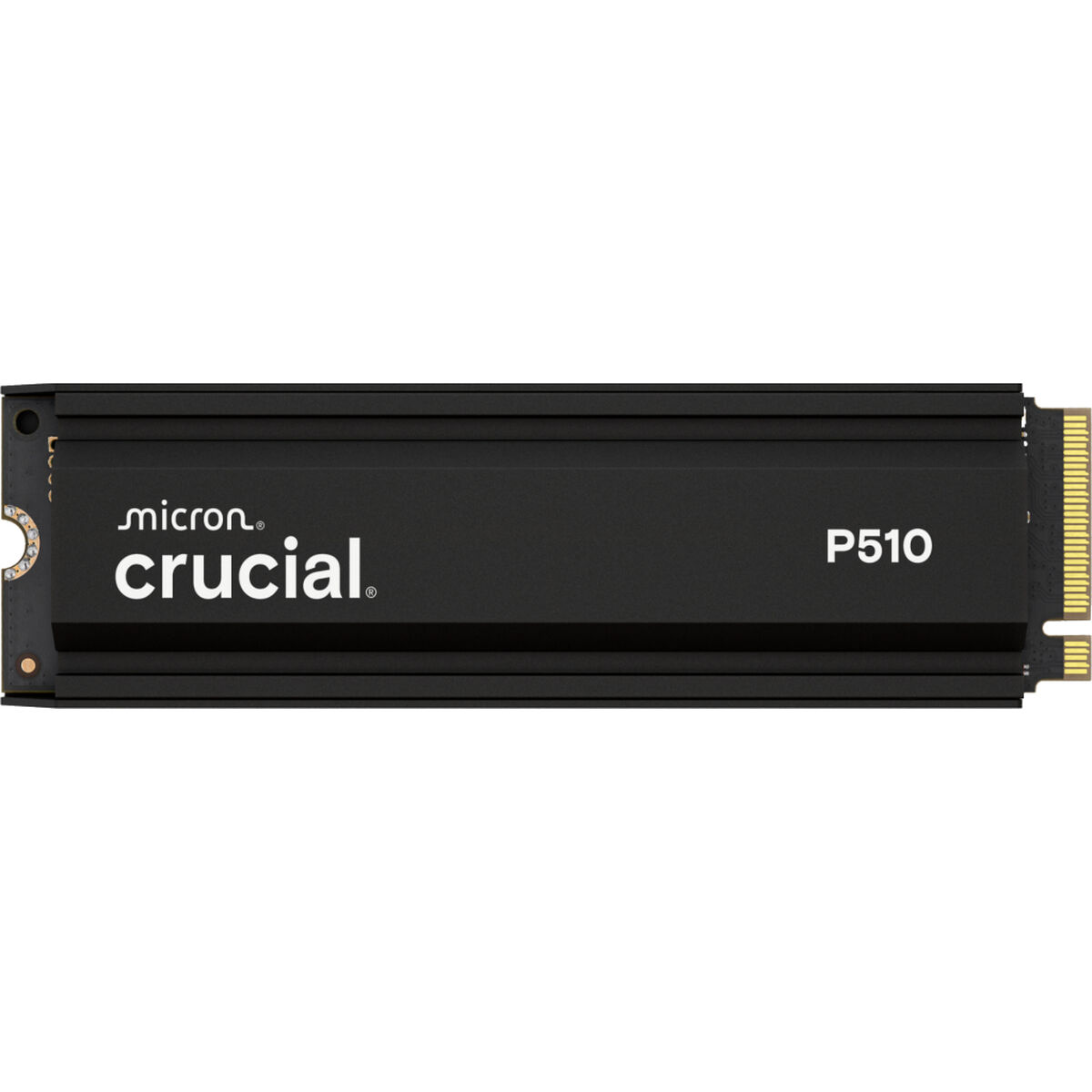 SSD Crucial P510 negra con texto blanco "micron" y "crucial".