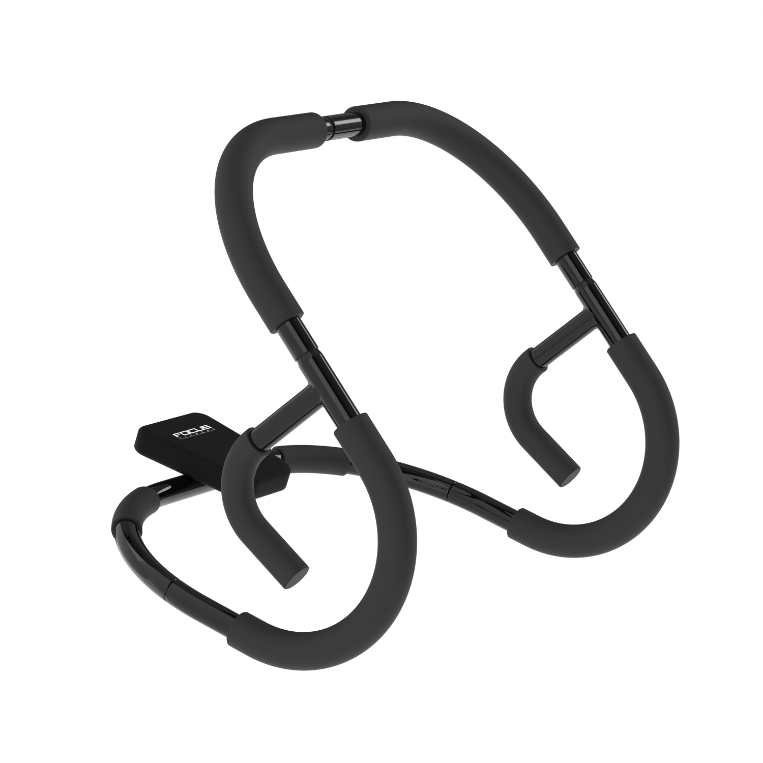 Een ab roller met zwarte vulling en frame is geïsoleerd op een witte achtergrond, met het ontwerp in de hoofdrol.