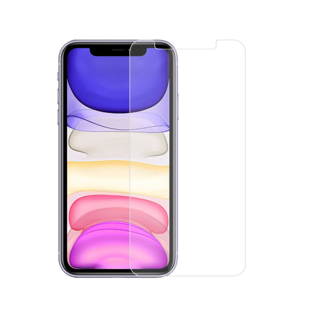 Una protezione per lo schermo trasparente appoggiata accanto a un telefono con uno schermo colorato.