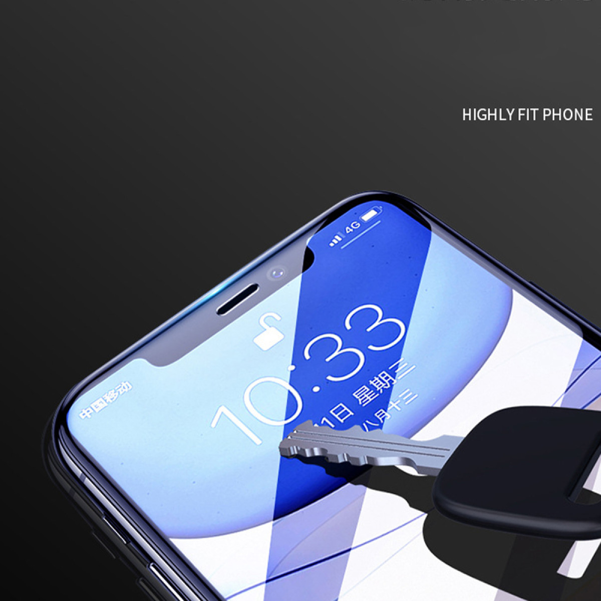 Un telefono con una protezione per lo schermo applicata, che visualizza l'ora come 10:33.
