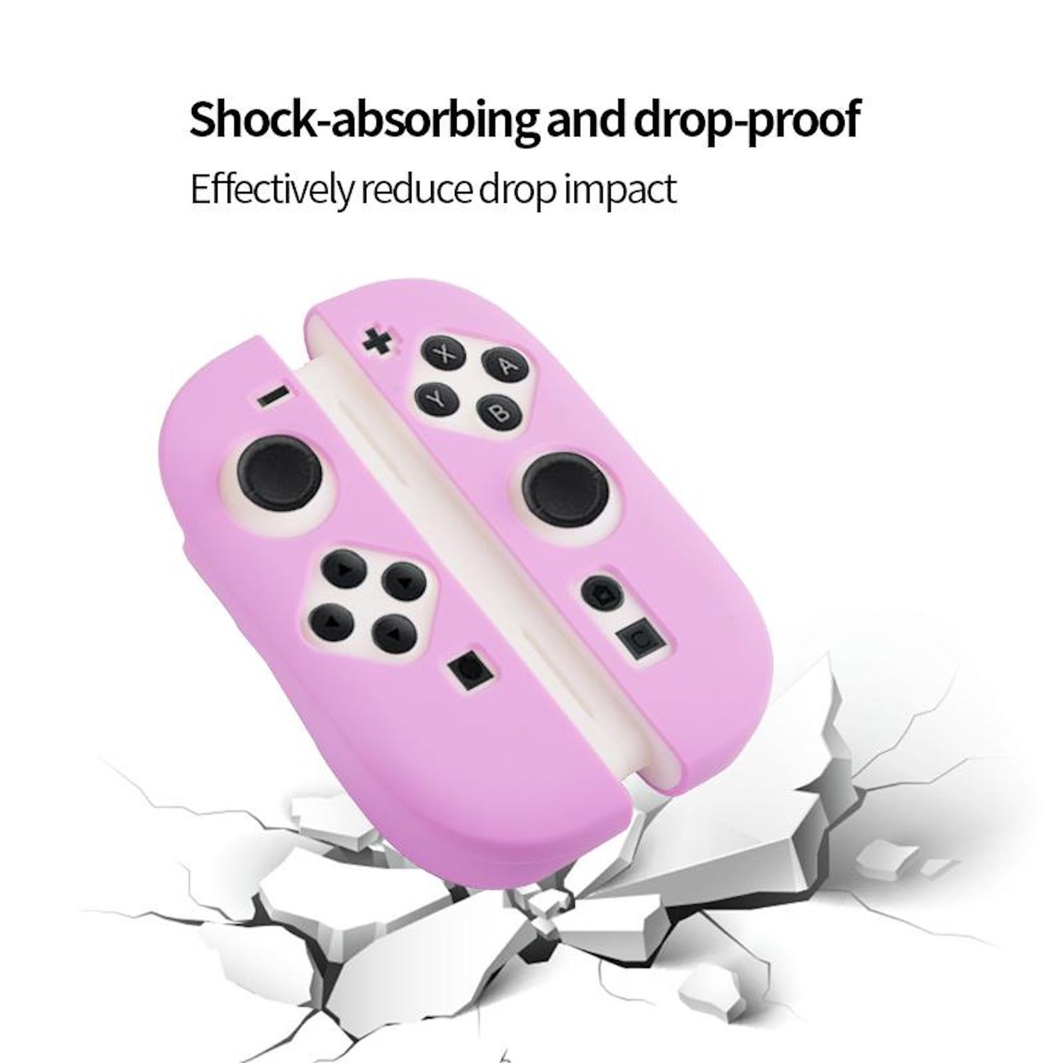 Pinkfarbene Game-Controller-Hülle mit Knöpfen, auf einer zerbrochenen Oberfläche, stoßfestes Konzept.