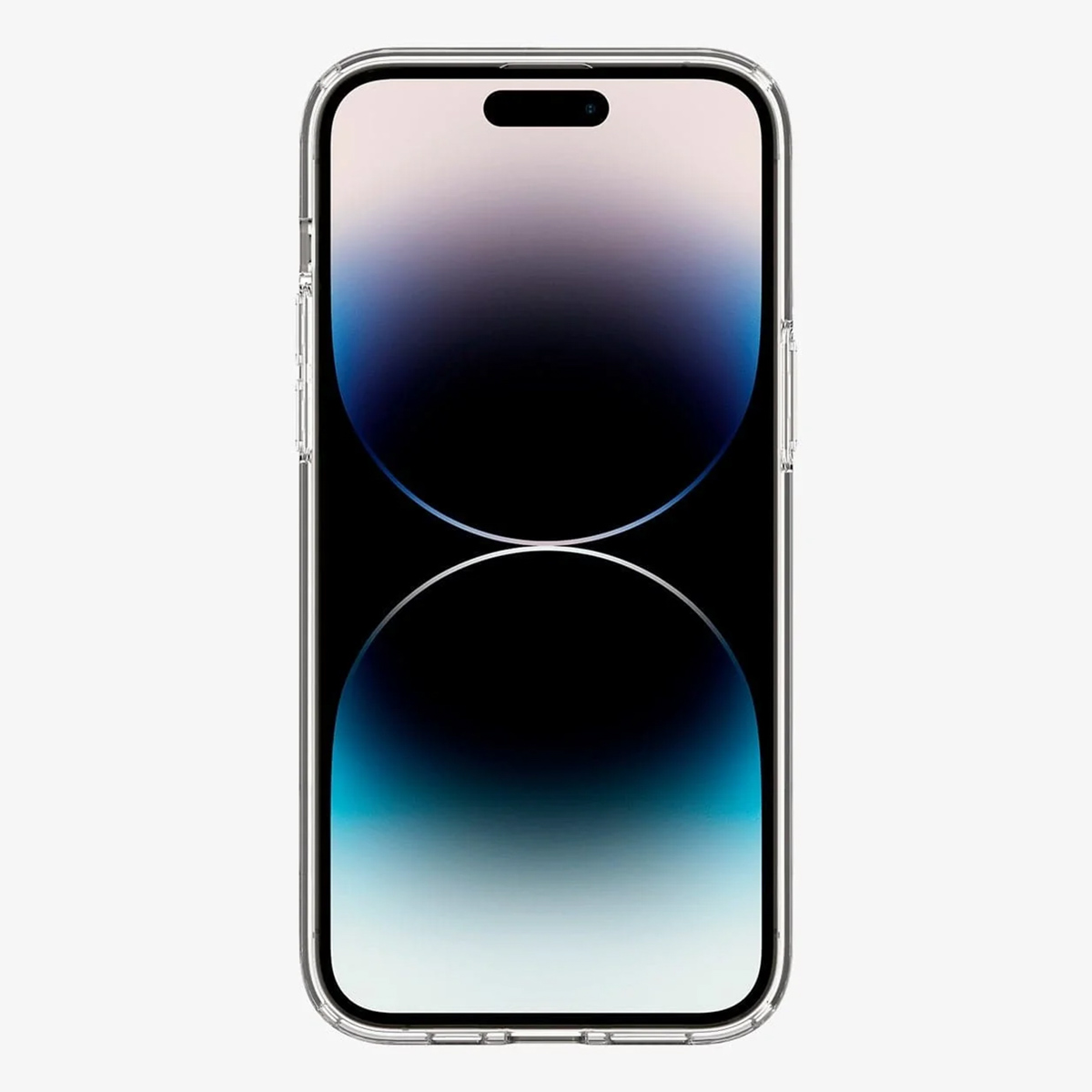 Transparente iPhone-Hülle. Das Telefon zeigt einen farbenfrohen Hintergrund.