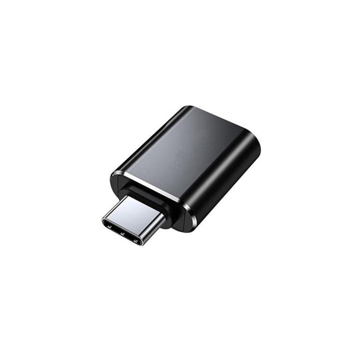 Czarny adapter USB-C. Przód ma port USB-C. Korpus jest prostokątny.
