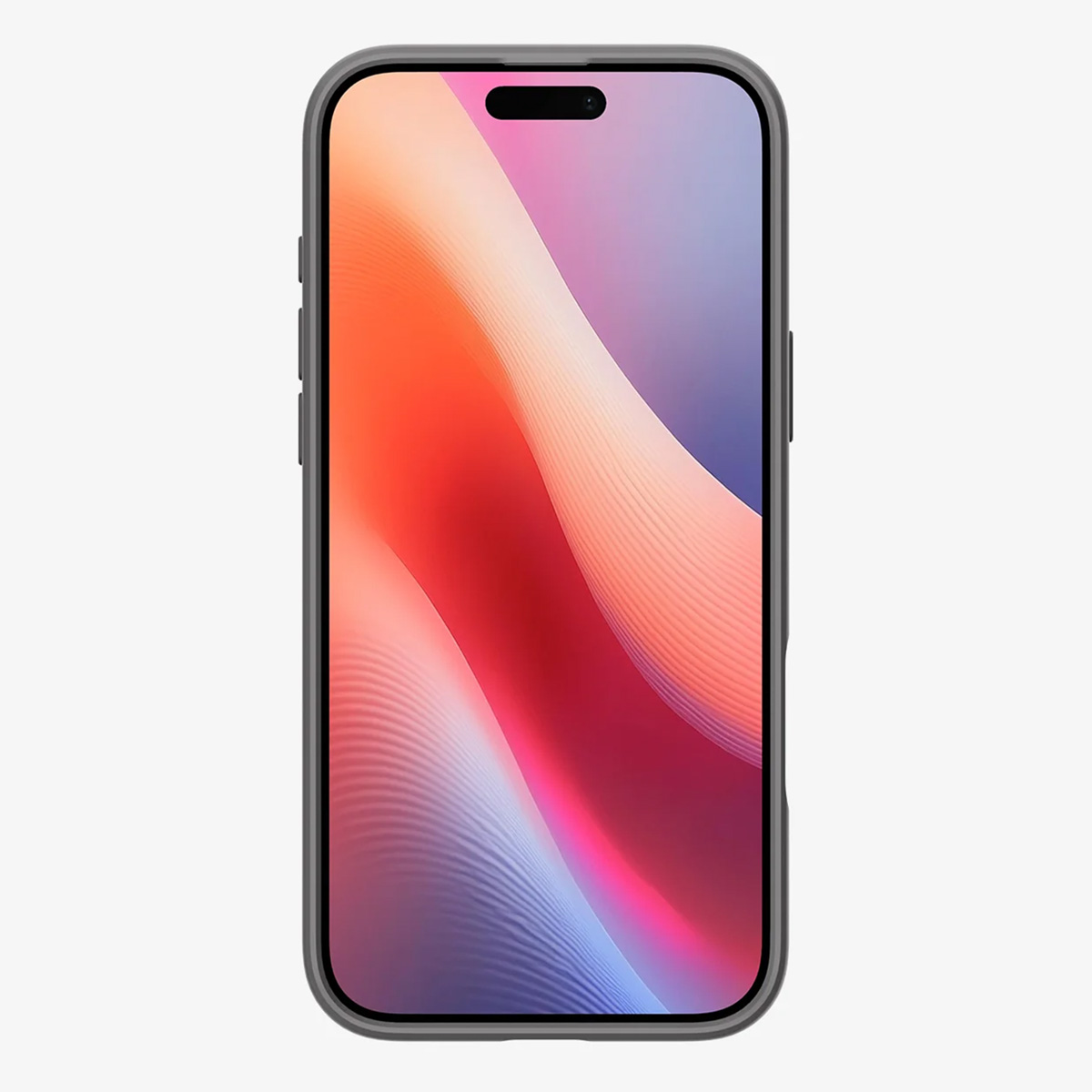 Een smartphone met een scherm dat een rode, oranje en blauwe gradiënt toont.