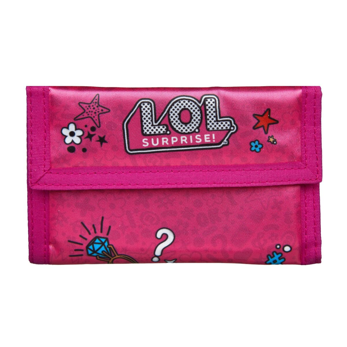 Closed pink LOL Surprise wallet with logo and decorations.