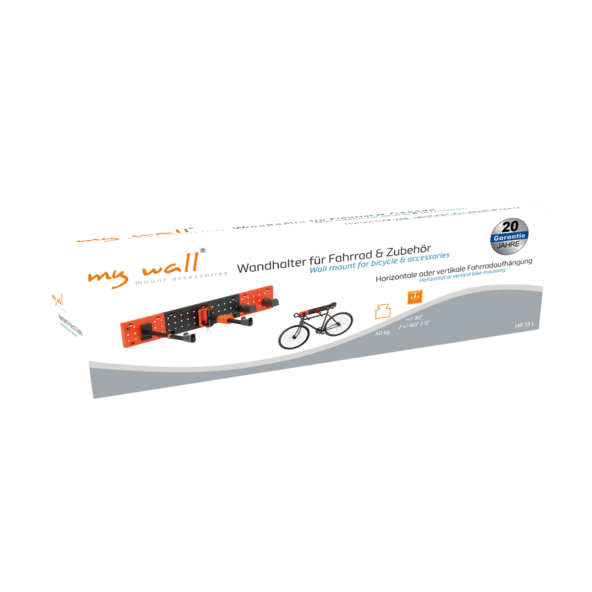 Karton mit Fahrradträger, Text: Wandhalterung für Fahrrad & Zubehör, faltbares Design.
