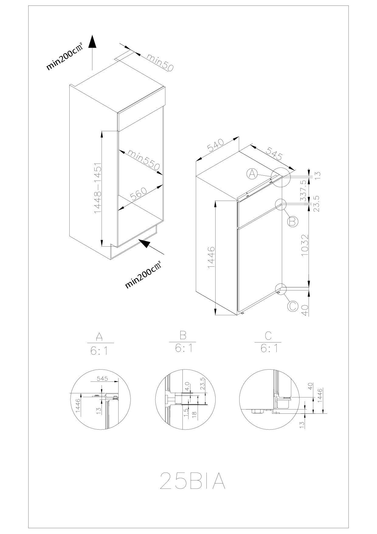 Technische tekening met twee koelkasten. Afmetingen en details zijn gelabeld.