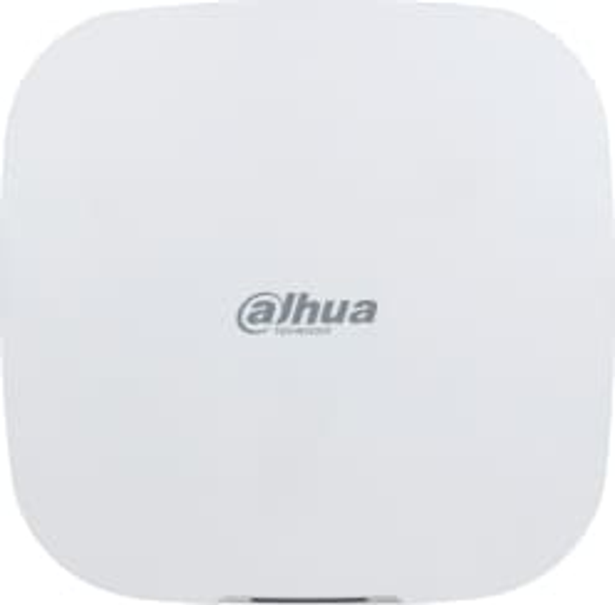 Un dispositivo bianco Dahua Technology. Il logo è centrato sulla superficie superiore su sfondo bianco.