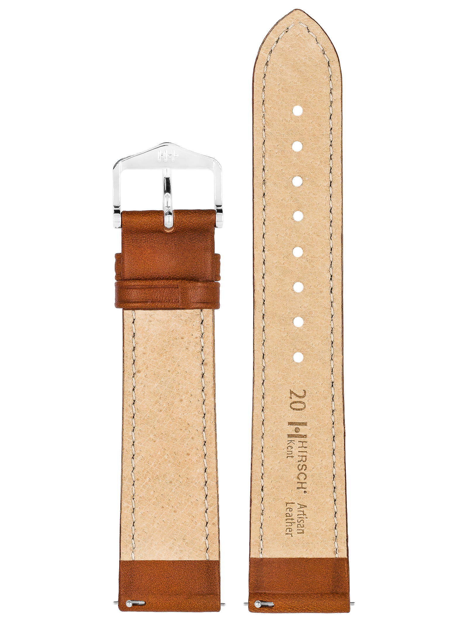Braunes Leder-Armband mit silberner Schnalle. Der Hintergrund ist weiß.