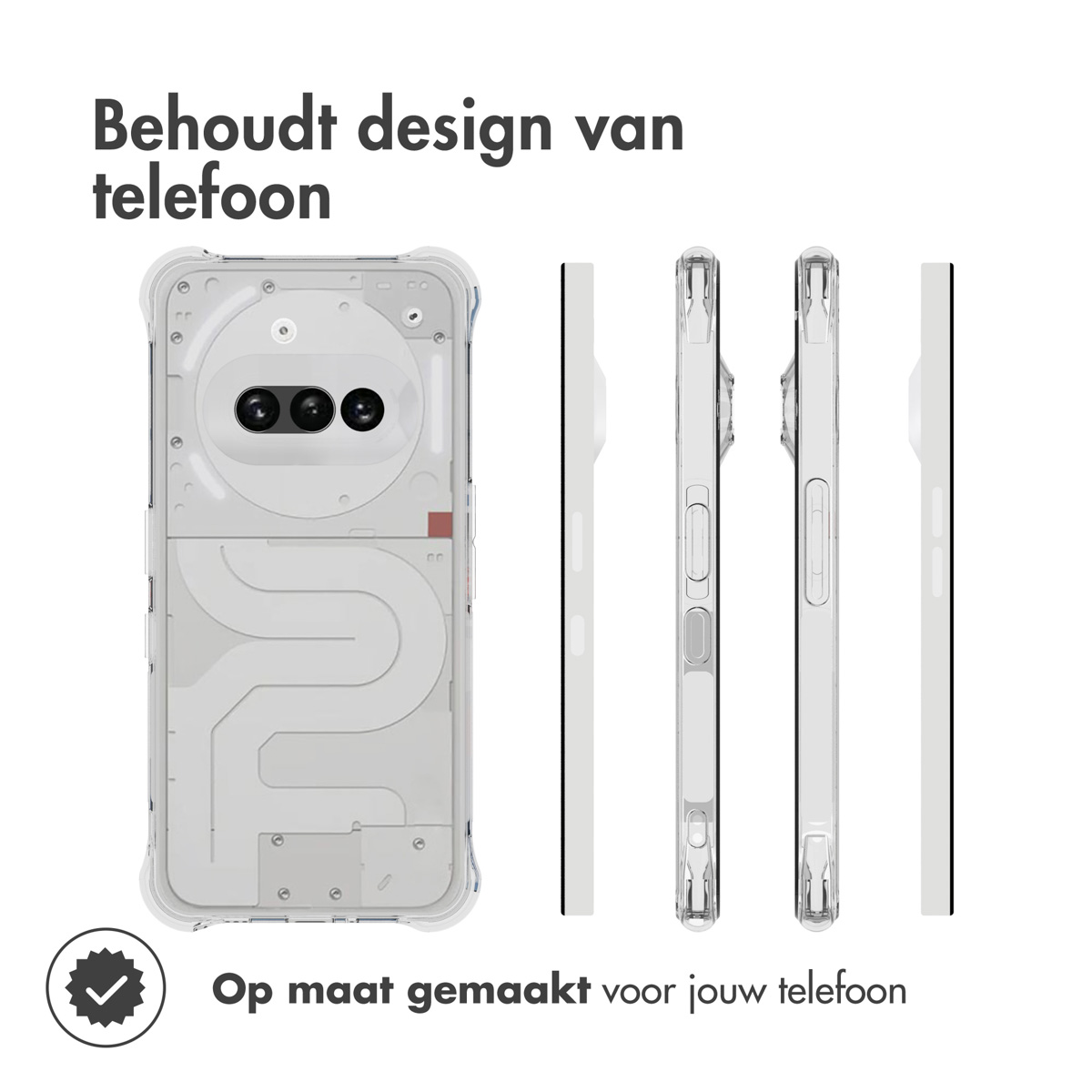 L'immagine mostra una custodia per telefono. La custodia è trasparente e i componenti interni del telefono sono visibili.