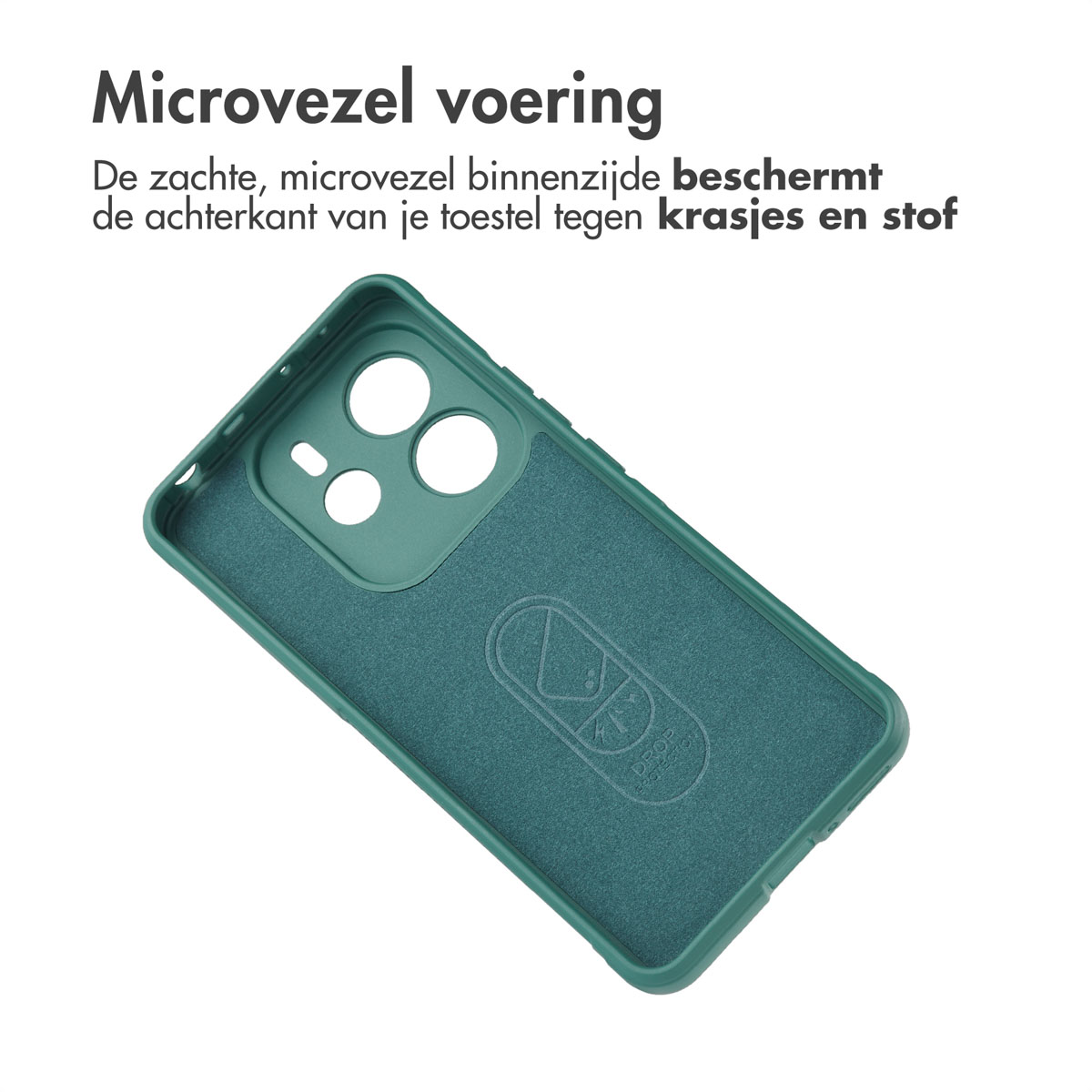 Coque de téléphone verte avec intérieur vert, avec une caméra et un logo à l'intérieur.