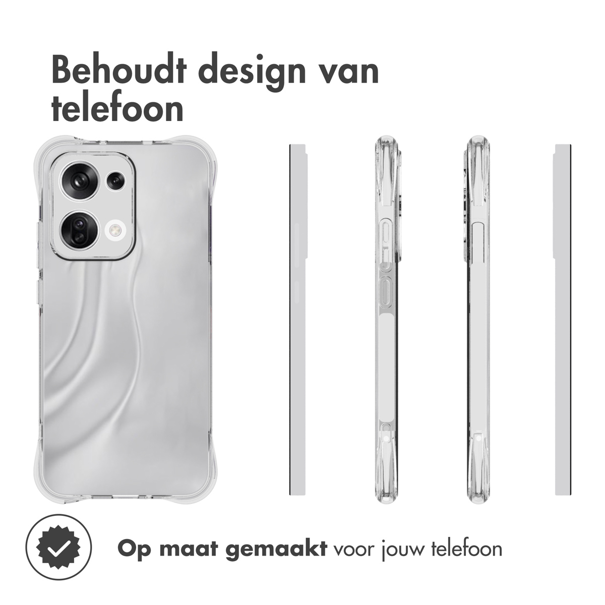 Une coque de téléphone transparente avec un téléphone à l'intérieur. Le téléphone a un design transparent et s'adapte.