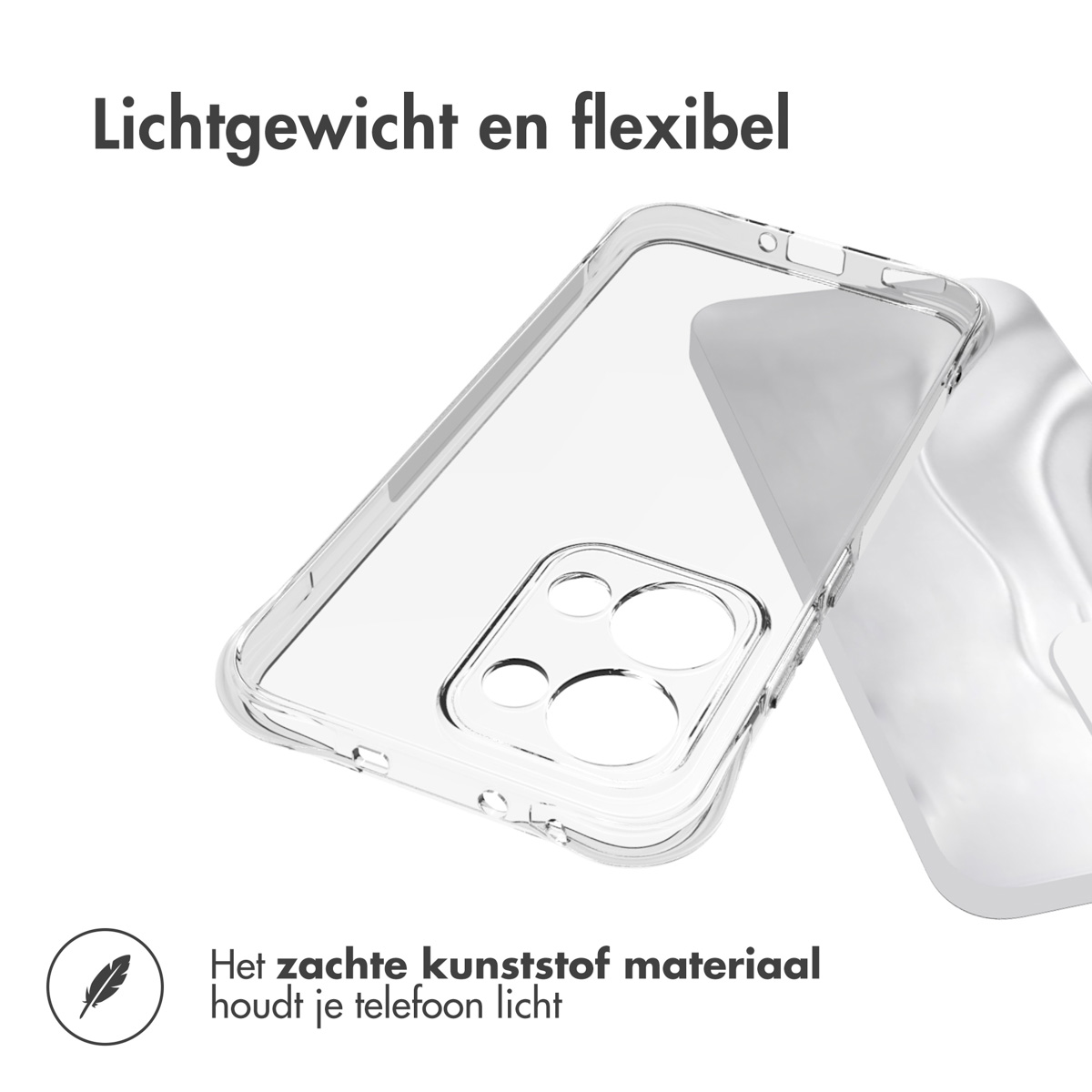 Une coque de téléphone transparente. On peut voir un téléphone à l'intérieur, la coque est flexible.