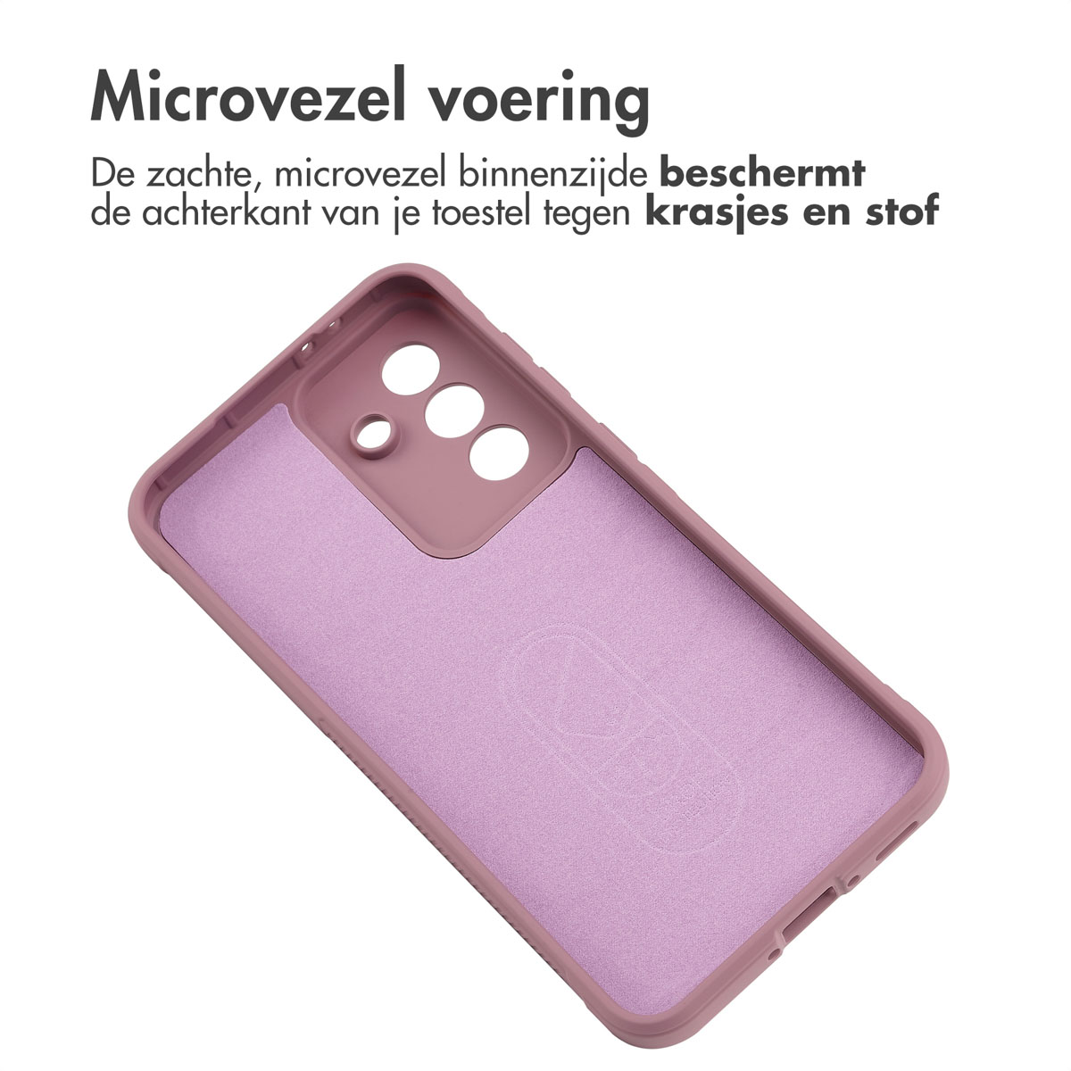 Intérieur d'un étui de téléphone rose. L'intérieur de l'étui est rose avec une découpe pour la caméra et la marque.