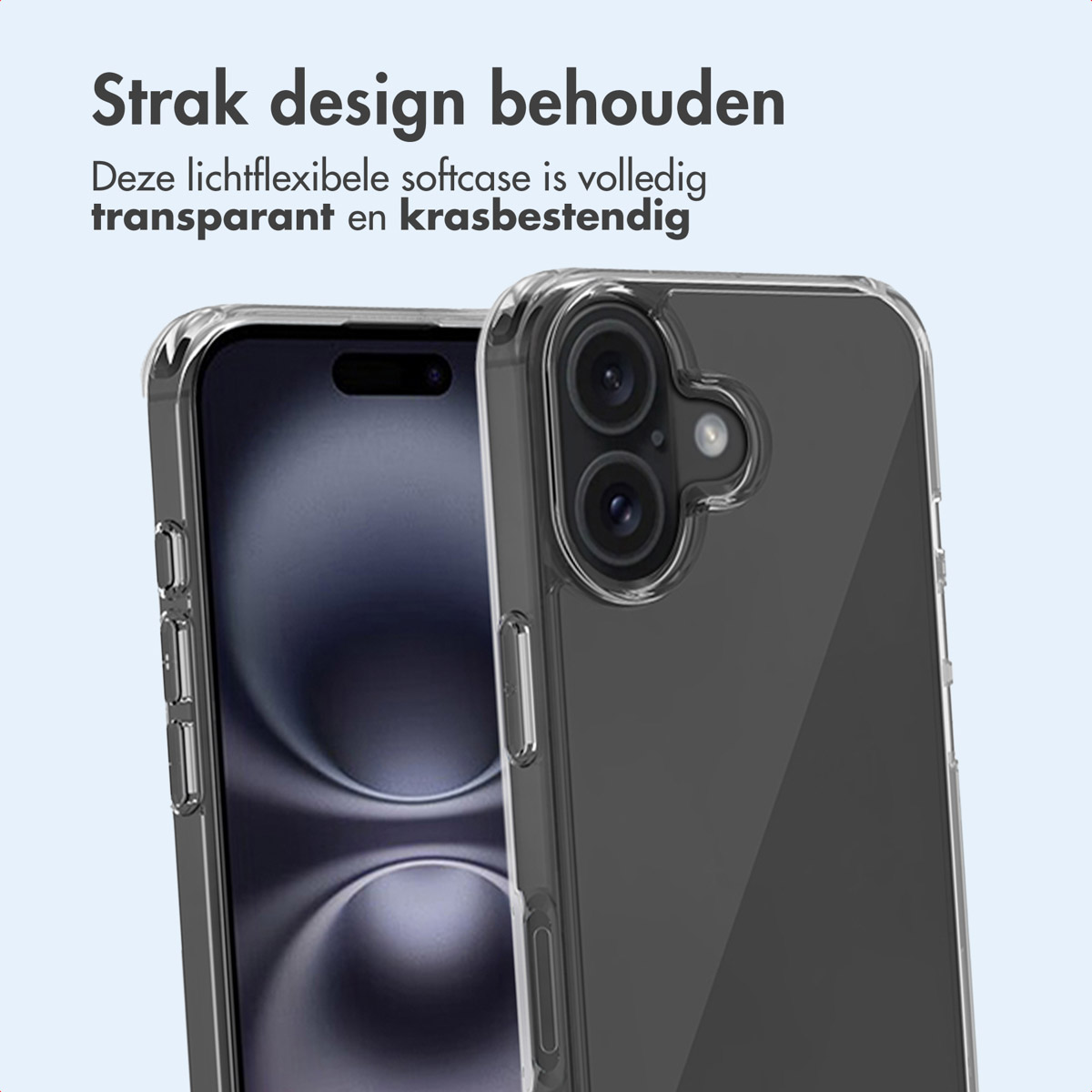 Coque de téléphone transparente. Le fond est bleu clair.