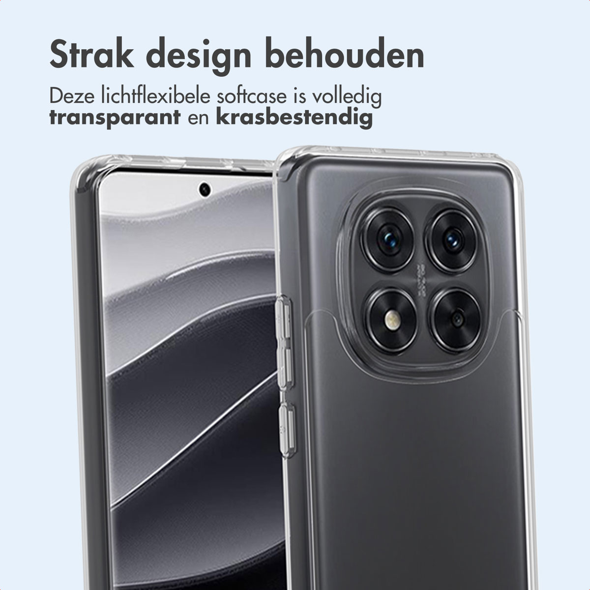 Transparante telefoonhoes met telefoon erin. De hoes bedekt de telefoon.