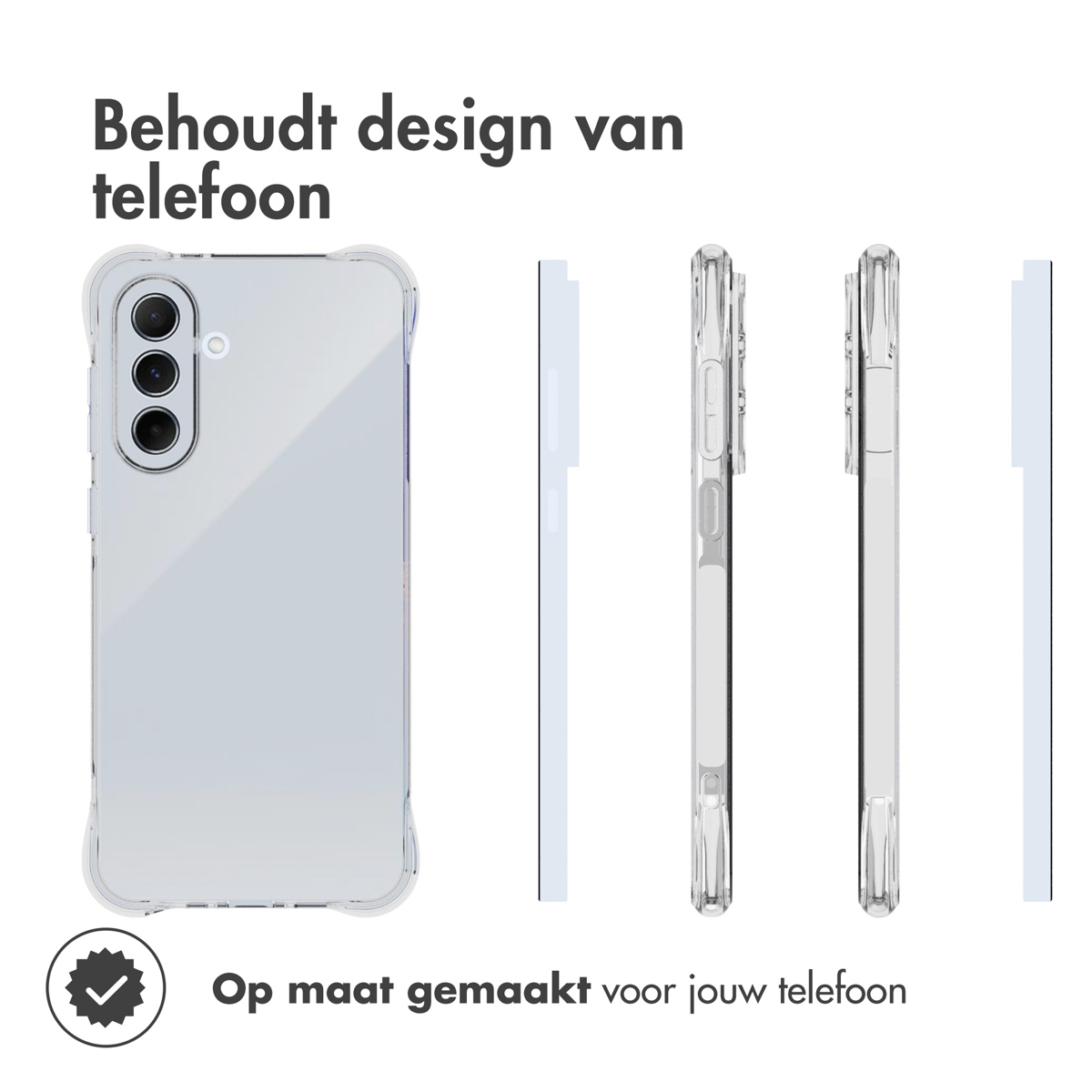 Telefoonhoesje met drie telefoons. De achtergrond is wit.