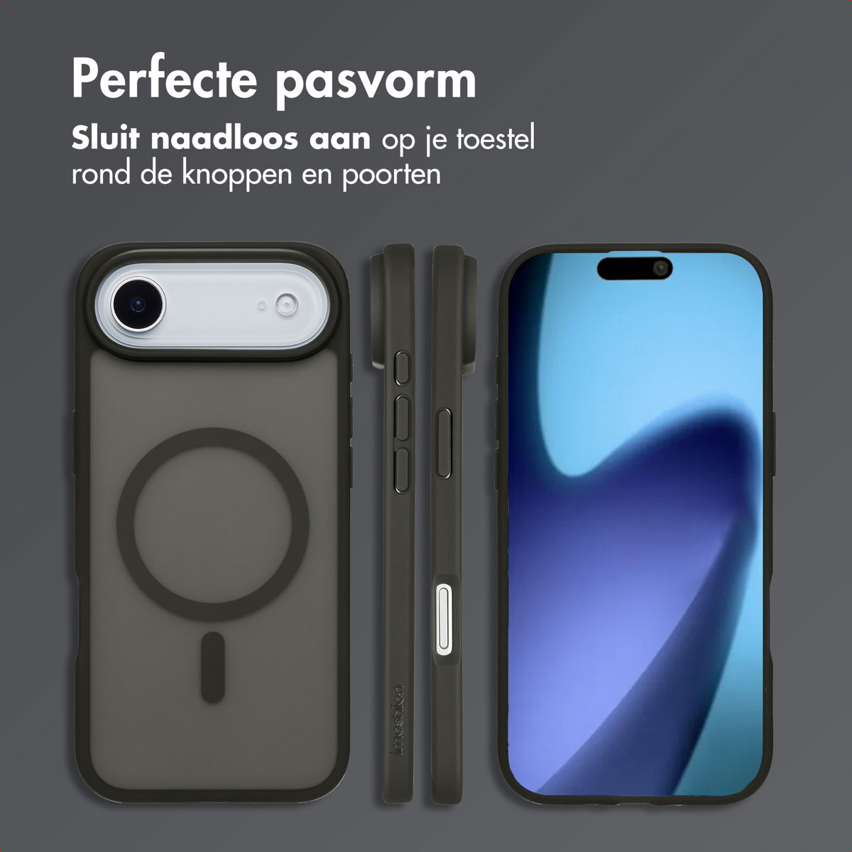 Telefoonhoesjes, een telefoon en verschillende MagSafe-accessoires.