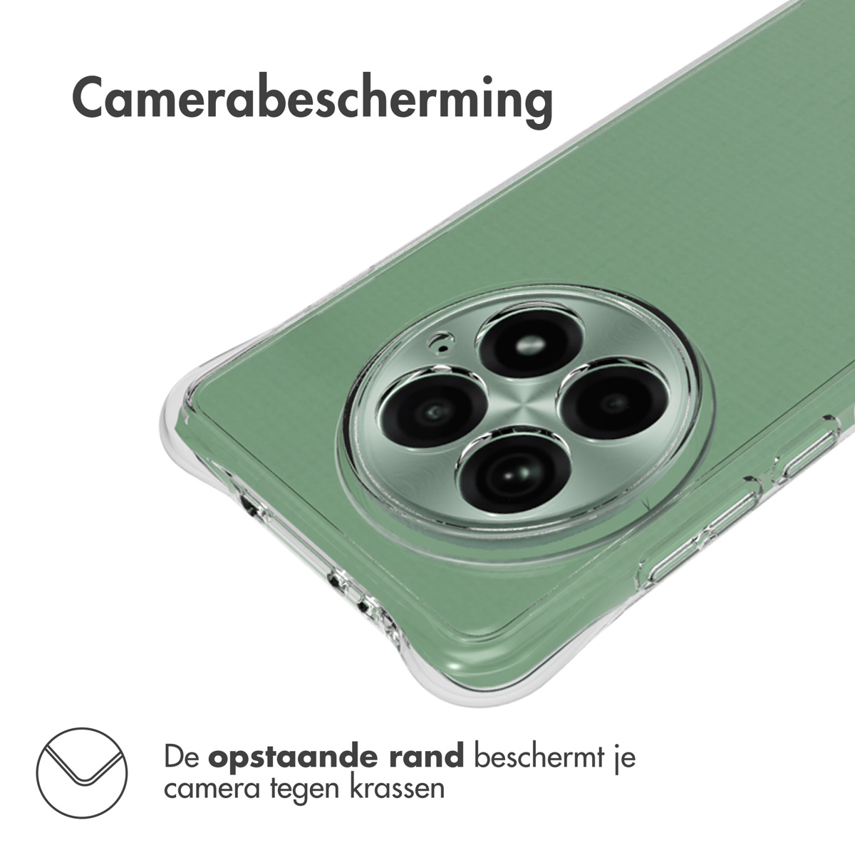 Una custodia per telefono con protezione della fotocamera. La custodia è verde. Lo sfondo è bianco.