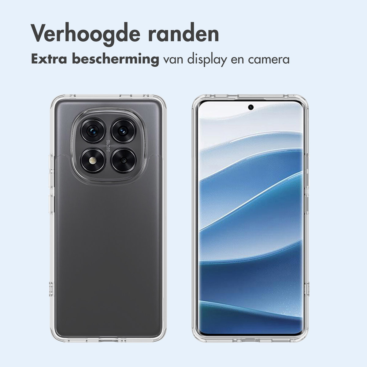 Deux téléphones sont montrés. Les deux sont dans des étuis transparents. L'un a 4 lentilles, l'autre 3 lentilles.