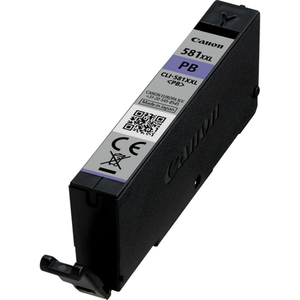 Zwarte Canon inktcartridge met productinformatie zichtbaar.