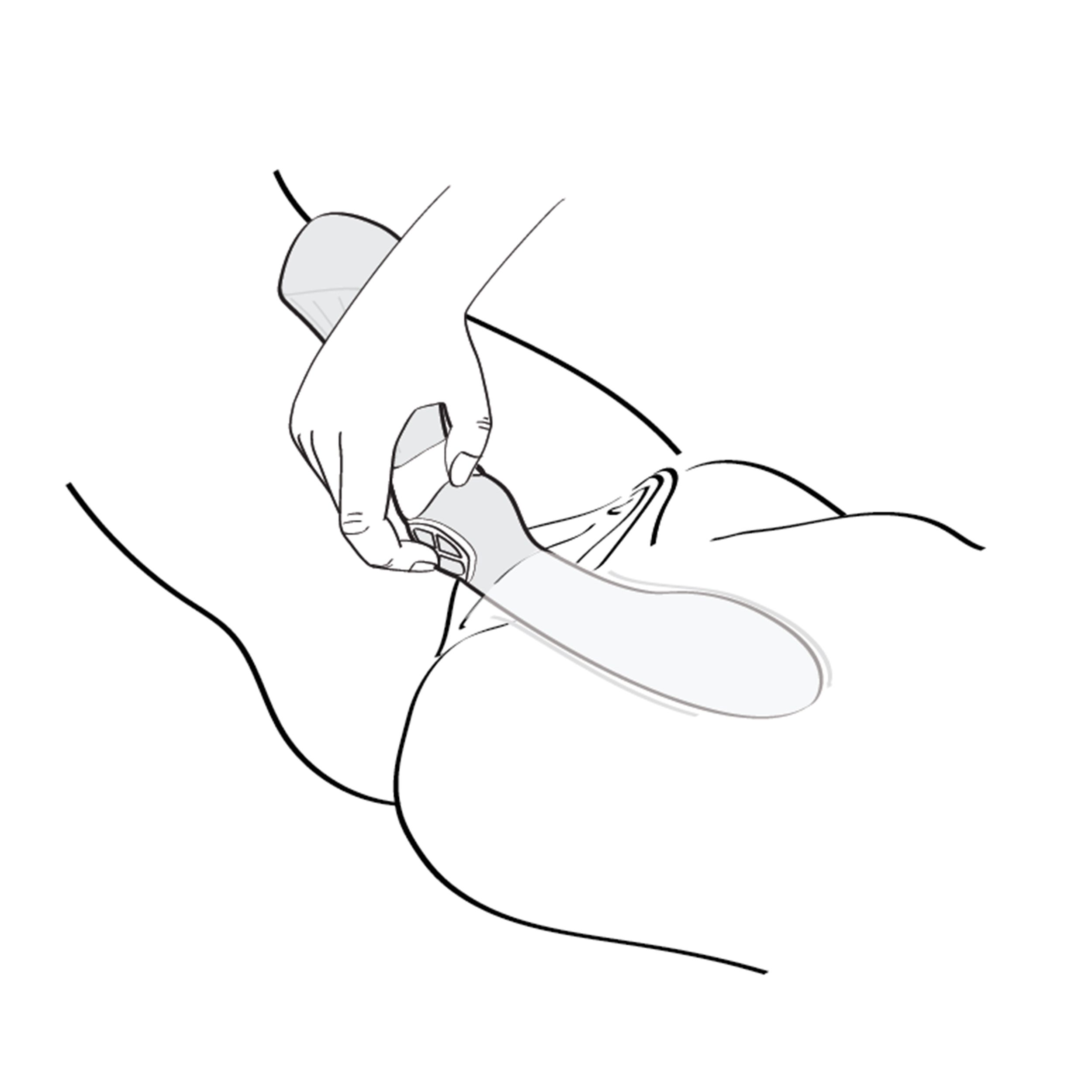 Eine Illustration zeigt eine Hand, die ein Sexspielzeug in einen Körper einführt. Die Szene ist eine Strichzeichnung auf weißem Hintergrund.