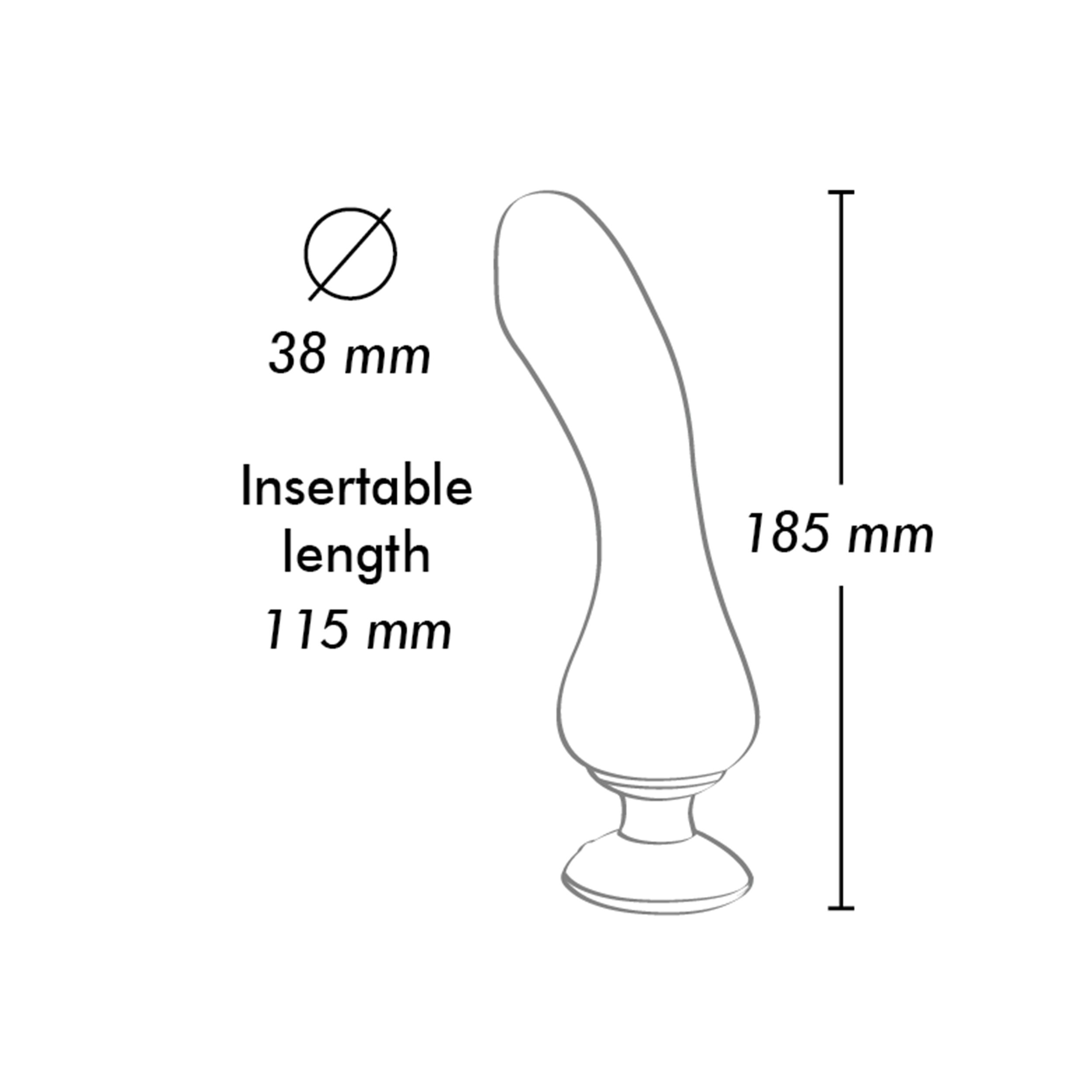 Rysunek liniowy zabawki erotycznej z wymiarami.