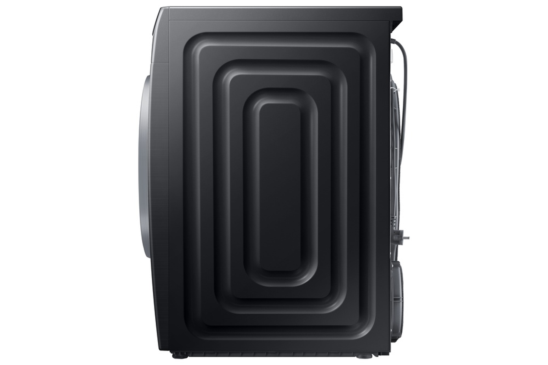 Widok z boku czarnej suszarki z wzorem z boku na białym tle.