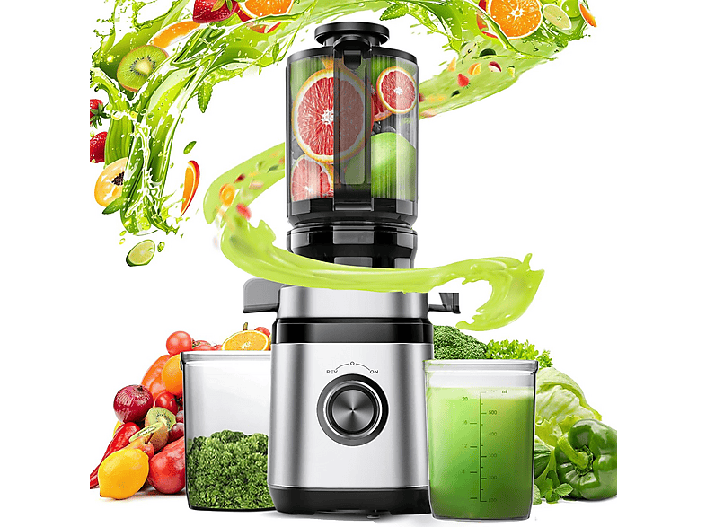 MSOVAEU 1.8L Slow Juicer mit 2 Gläsern Entsafter, Silber