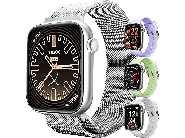 MAOO ProWatch Smartwatch Damen & Herren AMOLED Always-On, 22 mm, Silber; Weiß; Grün; Lila