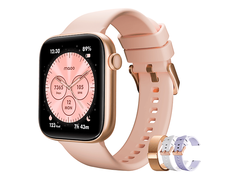 MAOO ProWatch Smartwatch Damen & Herren AMOLED Always-On, 22 mm, Rotgold; Rosa; Weiß; Lila