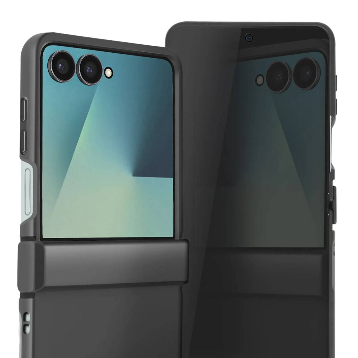 Due telefoni con custodie, con i loro schermi visibili. Le fotocamere sono prominenti.