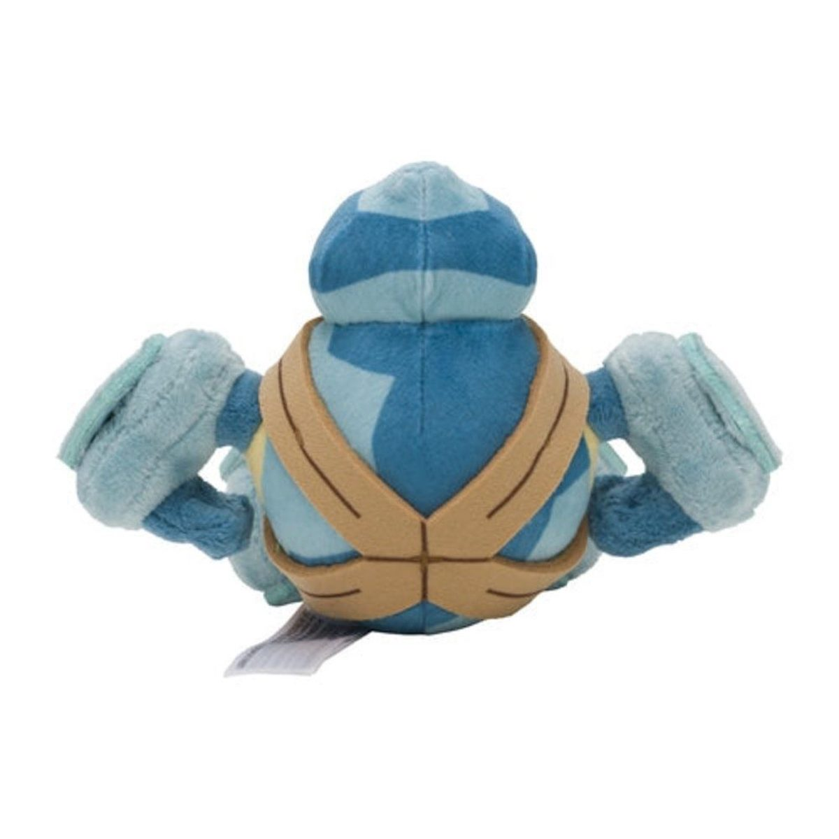 Blaues und braunes Plüschtier-Schildkrötenspielzeug, Rückansicht.