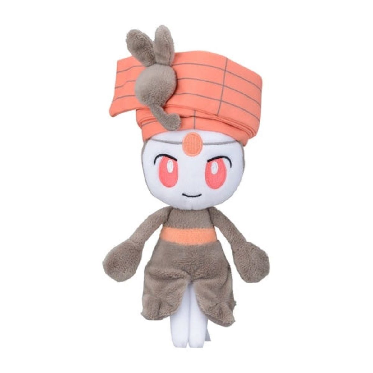 Plüschpuppe einer Pokémon-Figur mit orangefarbenen und beigen Farben und einem kleinen Kopf.