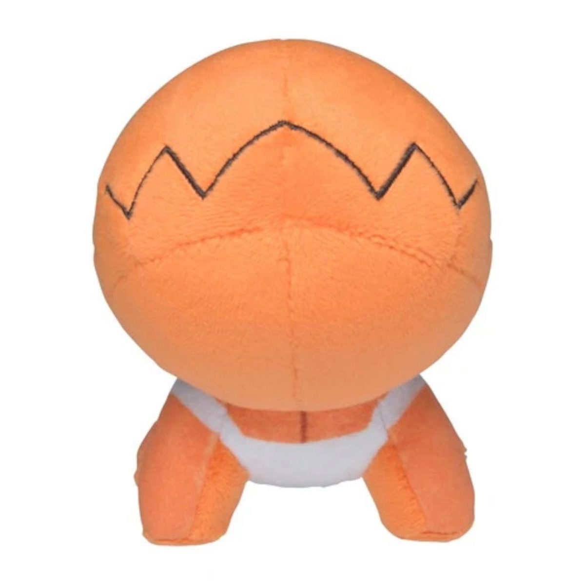 Oranges Plüschtier einer Zeichentrickfigur, von hinten gesehen.