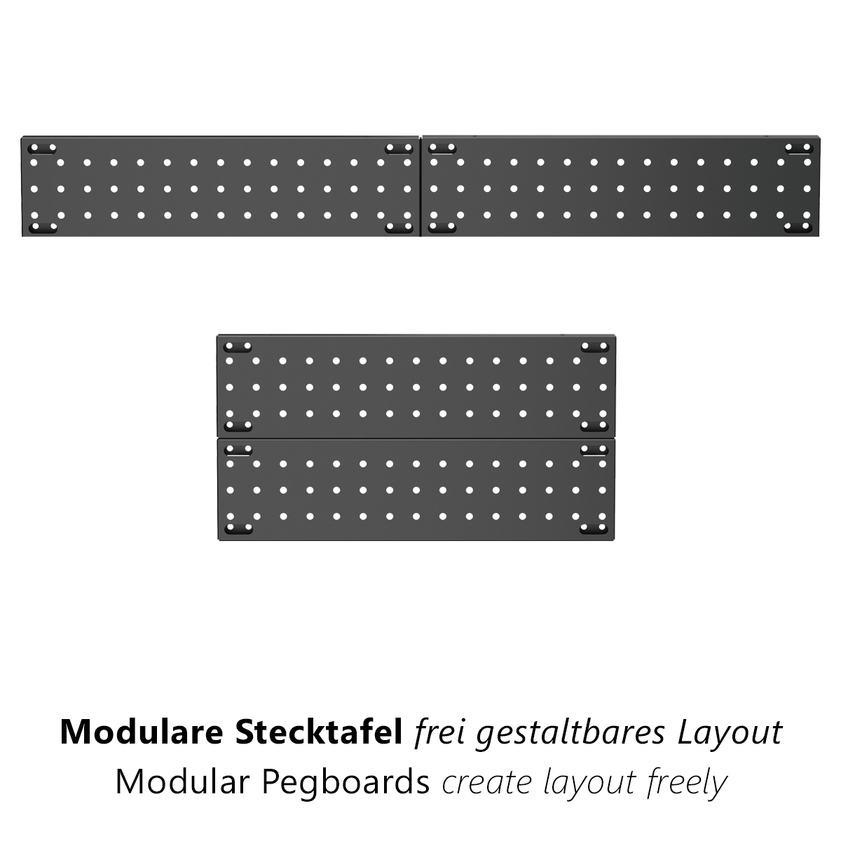 Mehrere schwarze Lochplatten mit weißen Löchern sind in einem Muster angeordnet.