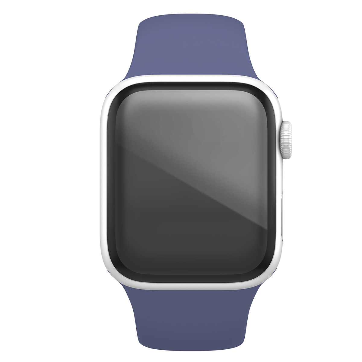 Un primo piano di uno smartwatch blu con cinturino blu e schermo nero.