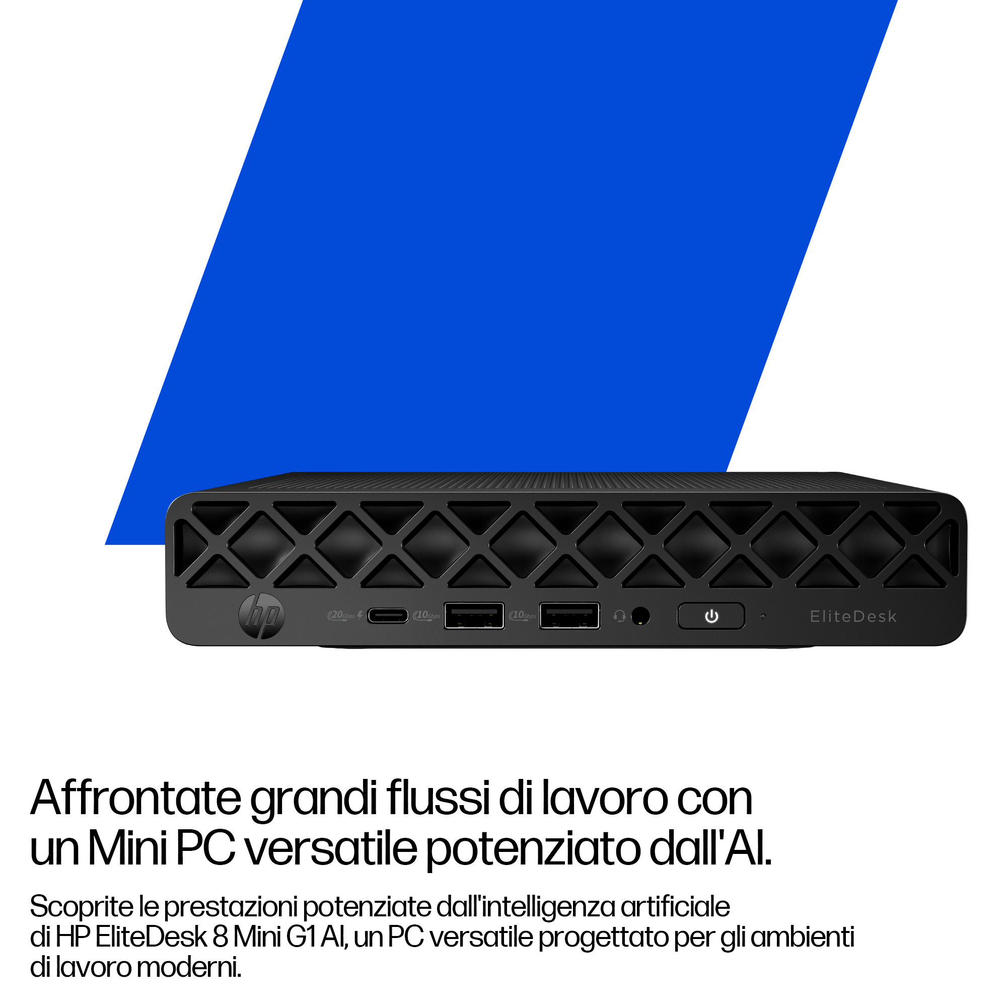 Un computer nero con una forma blu sullo sfondo. Il computer è su uno sfondo bianco.