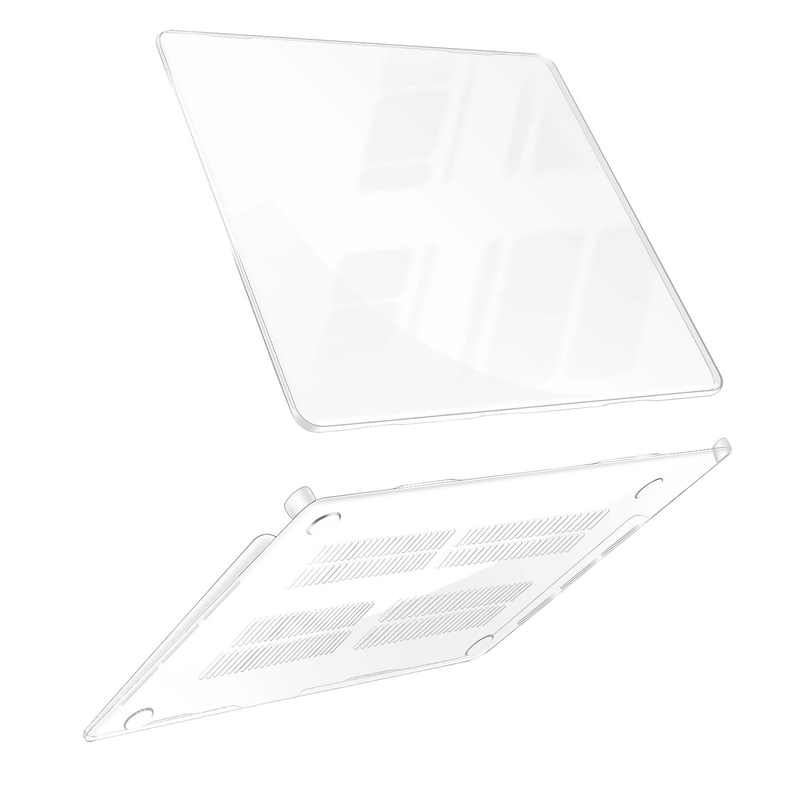 Due protezioni trasparenti per un laptop, isolate su bianco.