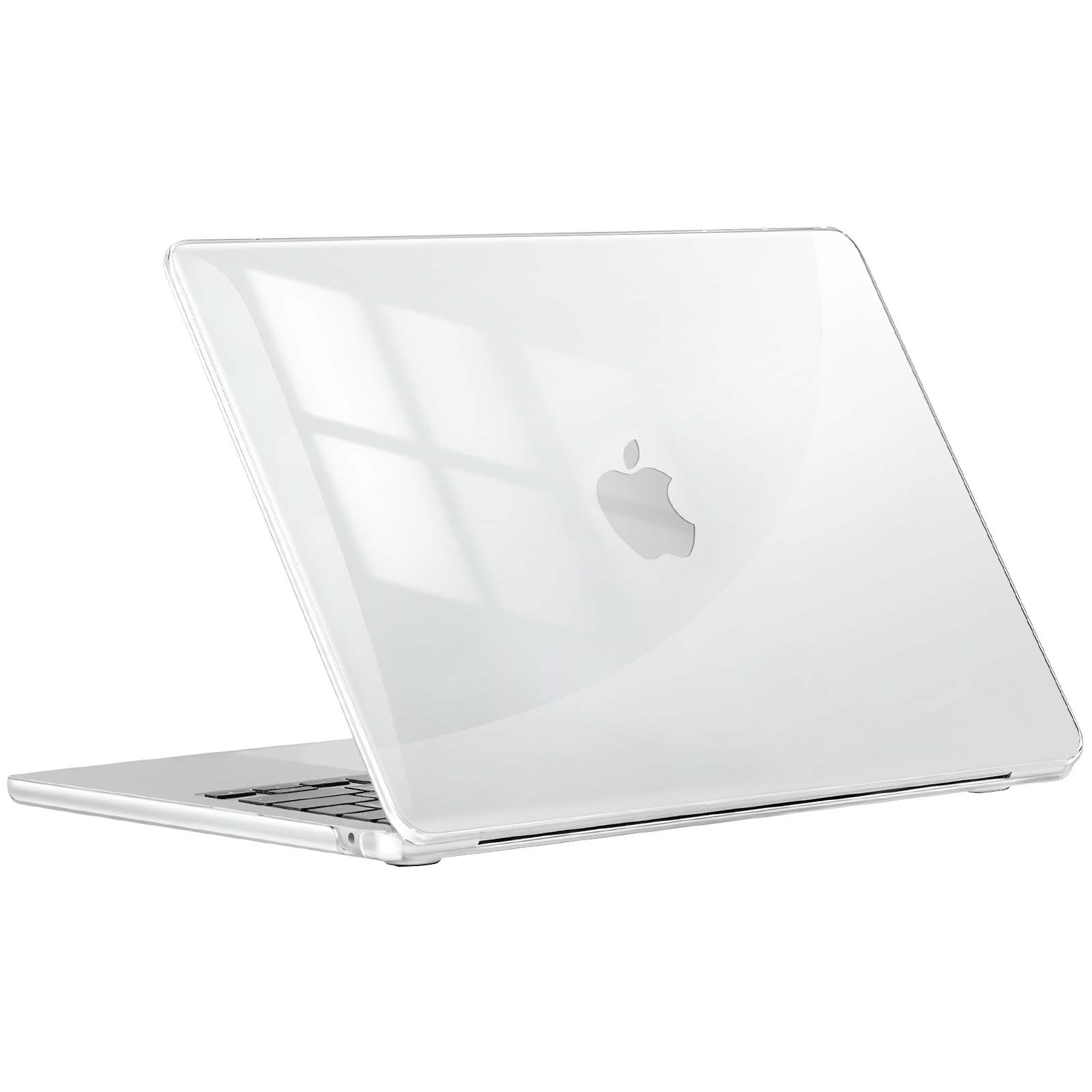 Un laptop con cover trasparente e logo Apple visibile.