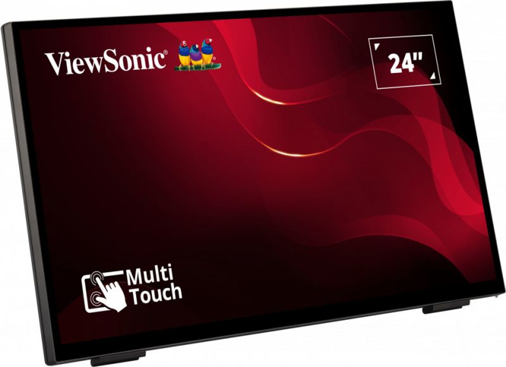 Ein 24-Zoll ViewSonic Multi-Touch-Display mit rotem und schwarzem Hintergrund.