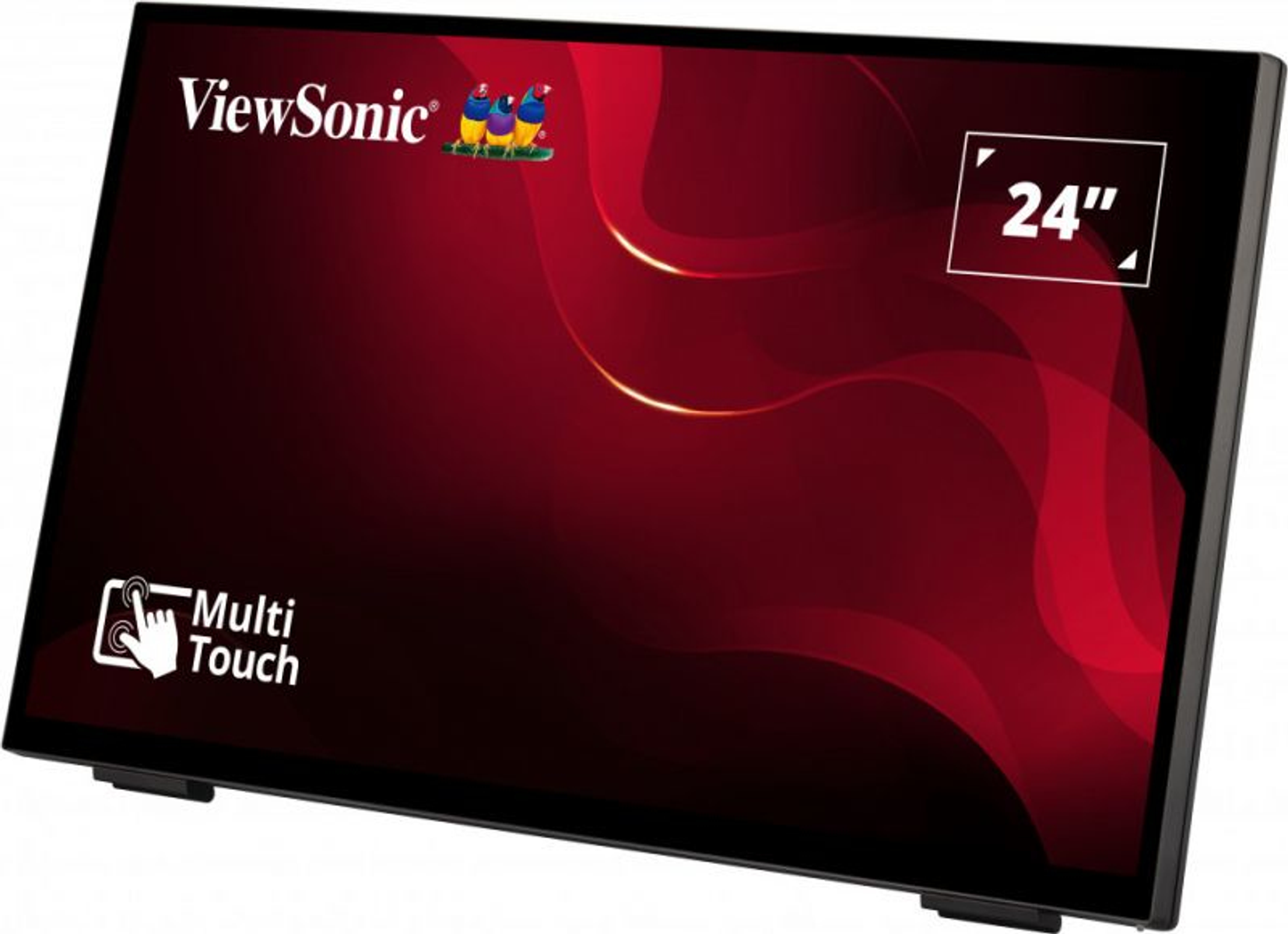 Ein 24-Zoll ViewSonic Multi-Touch-Display mit rotem und schwarzem Hintergrund.