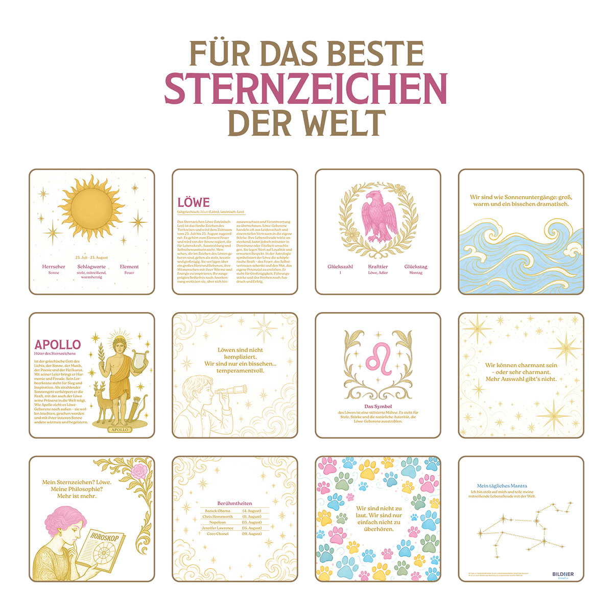 Eine Kalenderseite mit dem Sternzeichen Wassermann. Es zeigt eine Person, die Wasser aus einem Krug gießt.