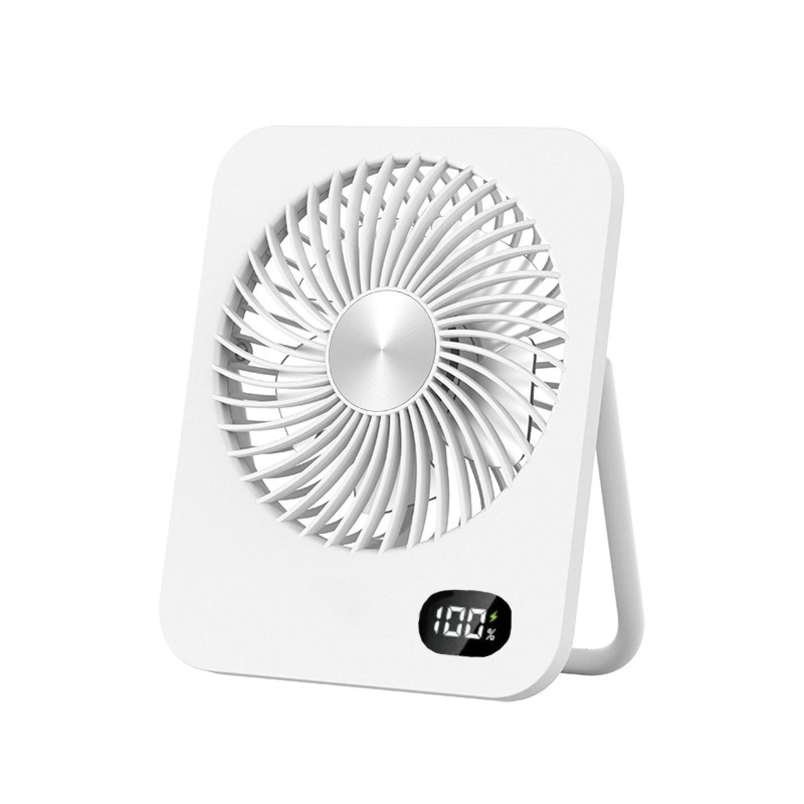 Ein weißer quadratischer Ventilator mit digitaler Anzeige, die '100%' anzeigt.