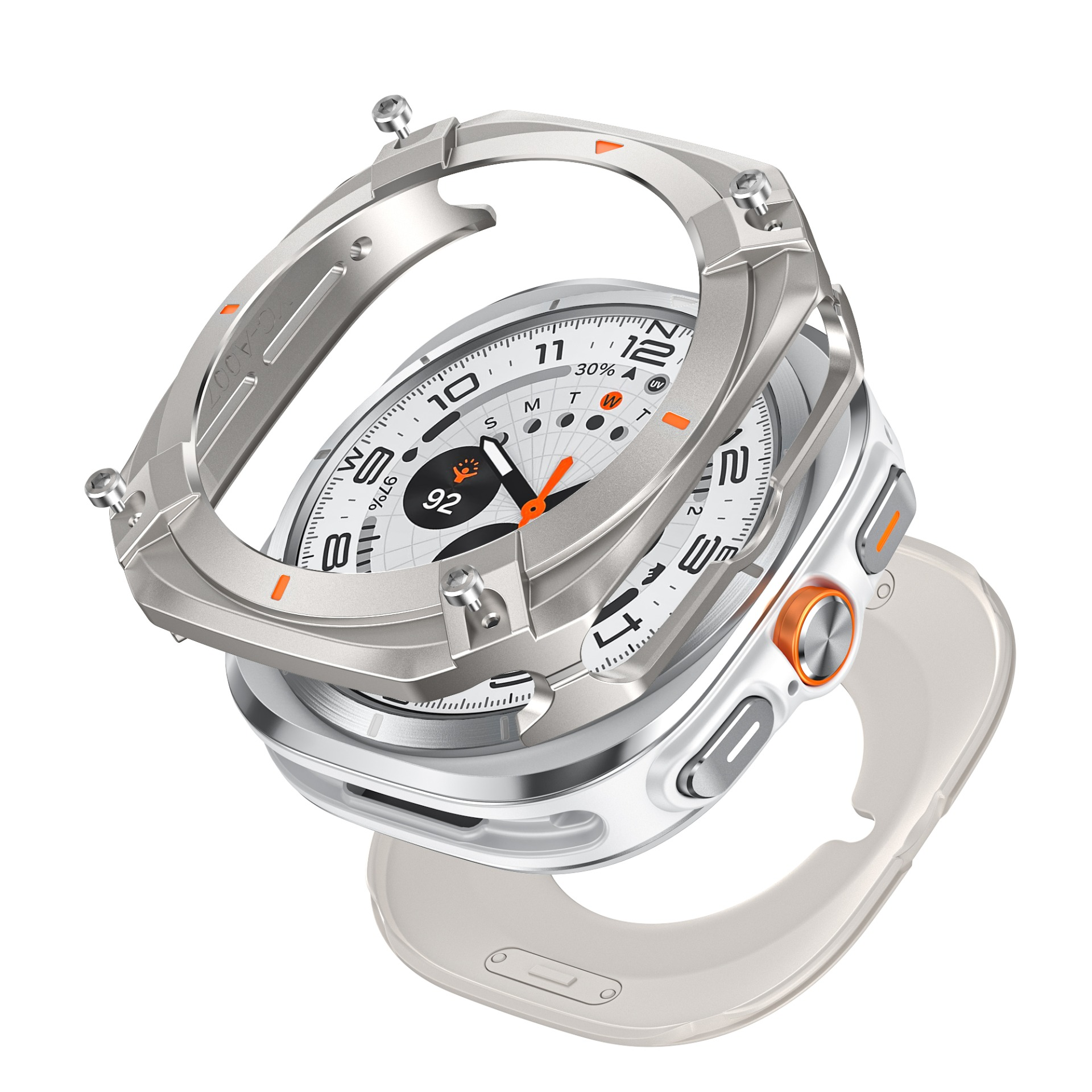 Smartwatch con componenti separati, che mostra il quadrante e la cassa.