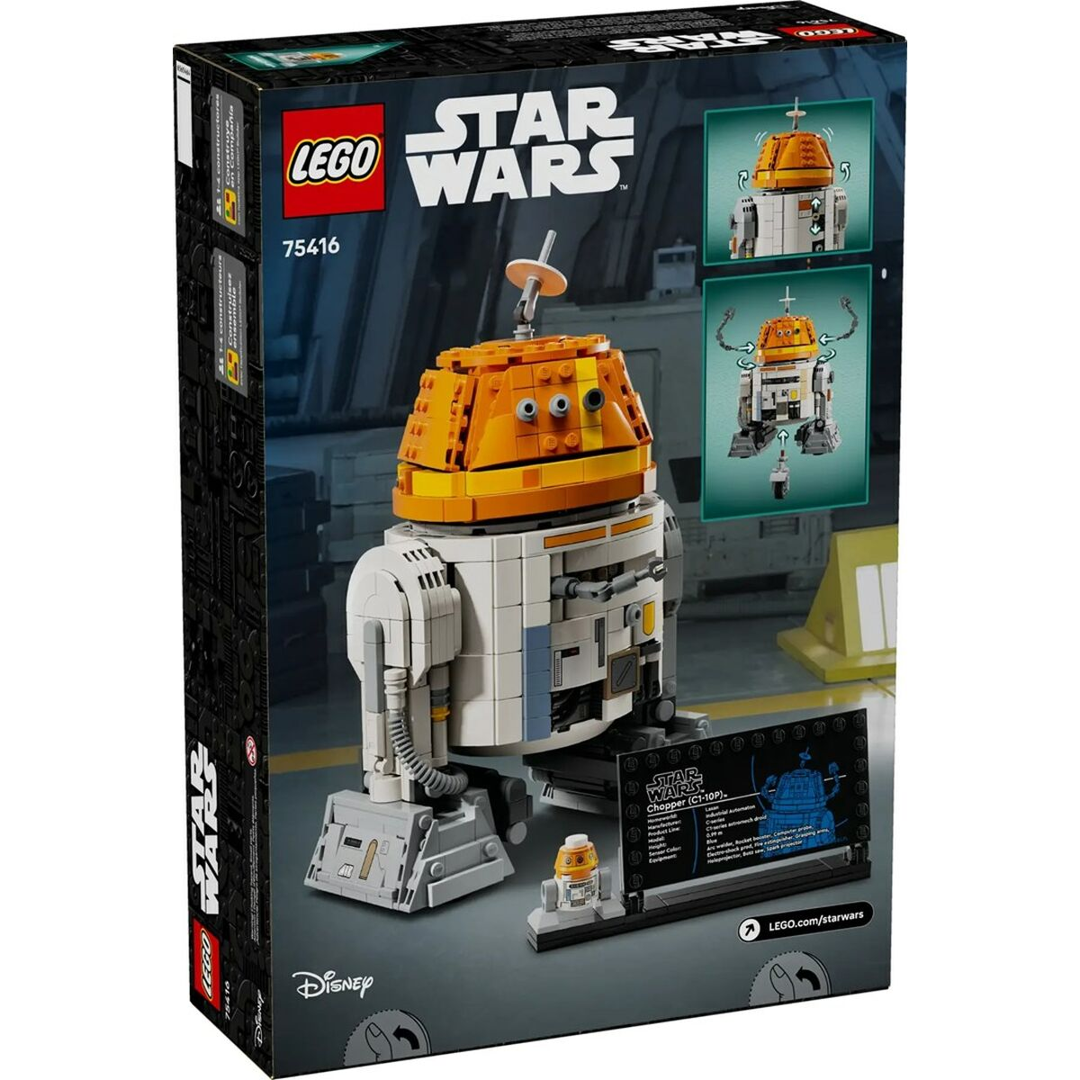 Una caja del set Lego Star Wars con un robot. La caja tiene imágenes e información sobre el robot.