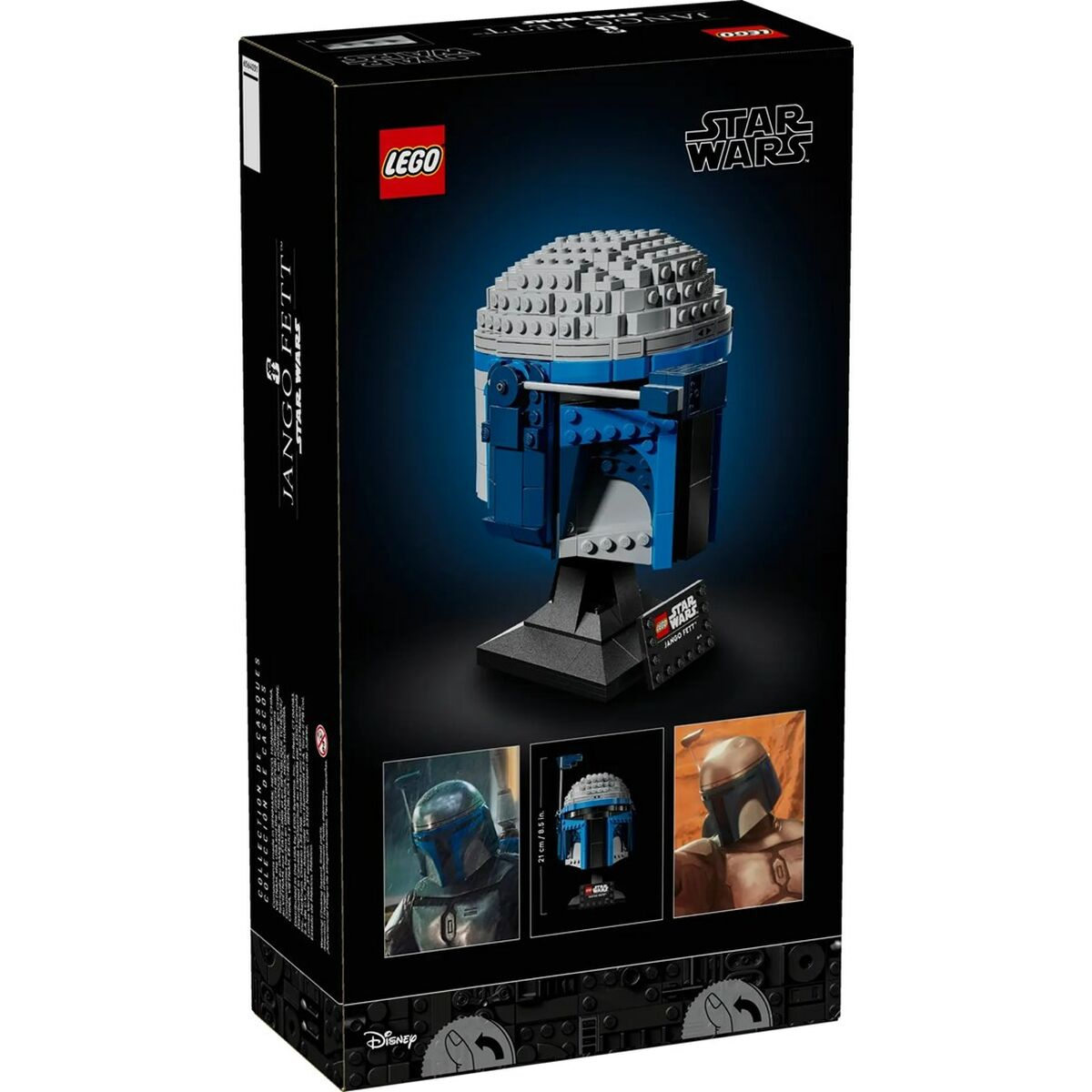 Pudełko przedstawia hełm Lego z wizerunkami postaci. Pudełko jest czarne z logo Star Wars i Lego.